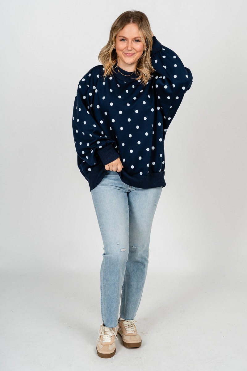 Polka dot pullover sweatshirt navy/white