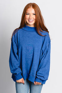 Mock neck sweatshirt royal blue - Trendy Oklahoma City Basketball T-Shirts Lush Fashion Lounge Boutique in Oklahoma City