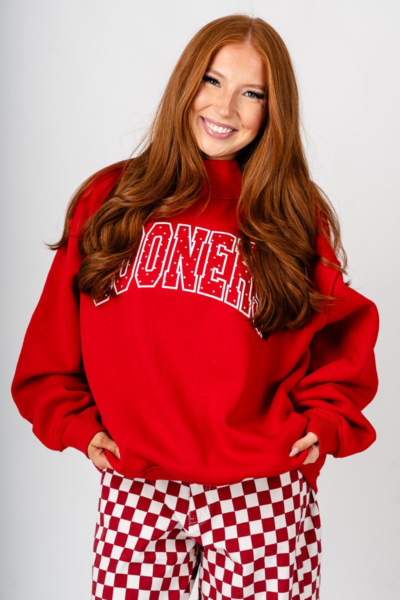 OU Sooners polka dot puff mock neck sweatshirt red
