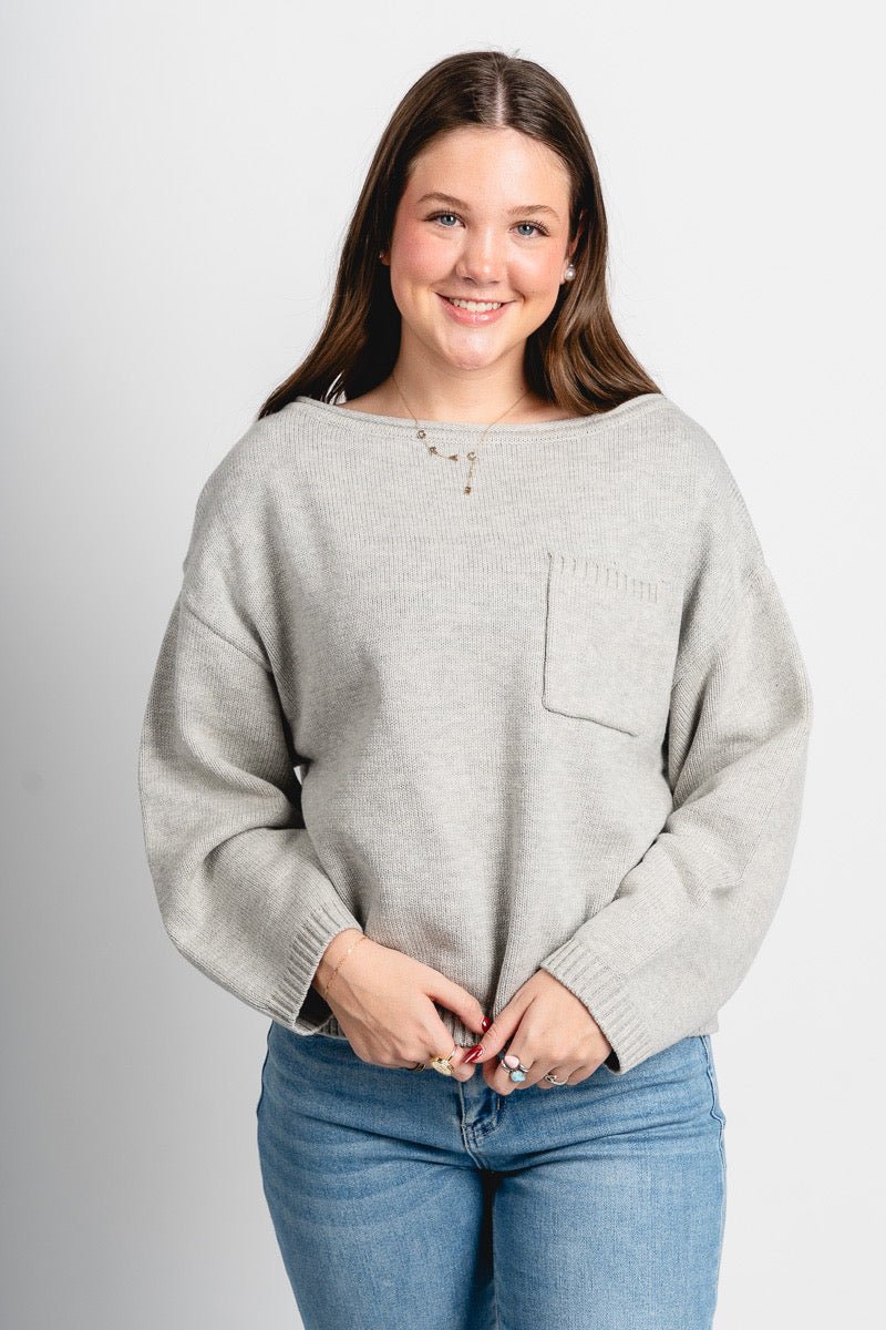 Wide neck sweater heather grey – Stylish Sweaters | Boutique Sweaters at Lush Fashion Lounge Boutique in Oklahoma City