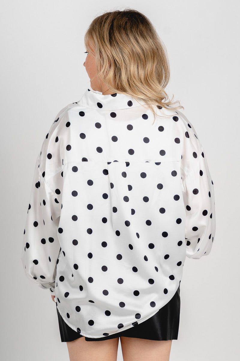 Polka dot button down blouse off white