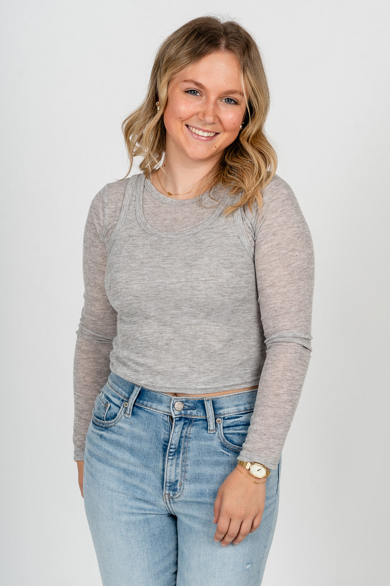 Long sleeve layered top light grey
