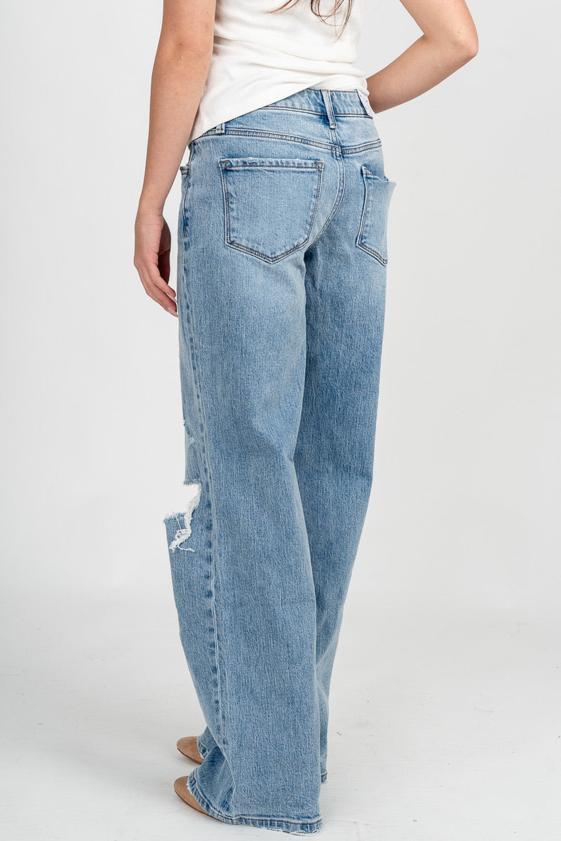 Vervet mid rise distressed wide leg jeans illustrative