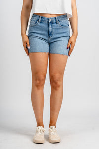 Just USA high rise walking shorts light denim - Stylish shorts - Trendy Staycation Outfits at Lush Fashion Lounge Boutique in Oklahoma City