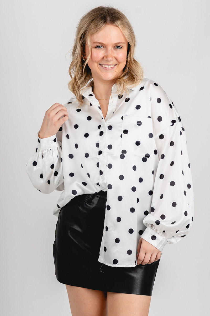 Polka dot button down blouse off white