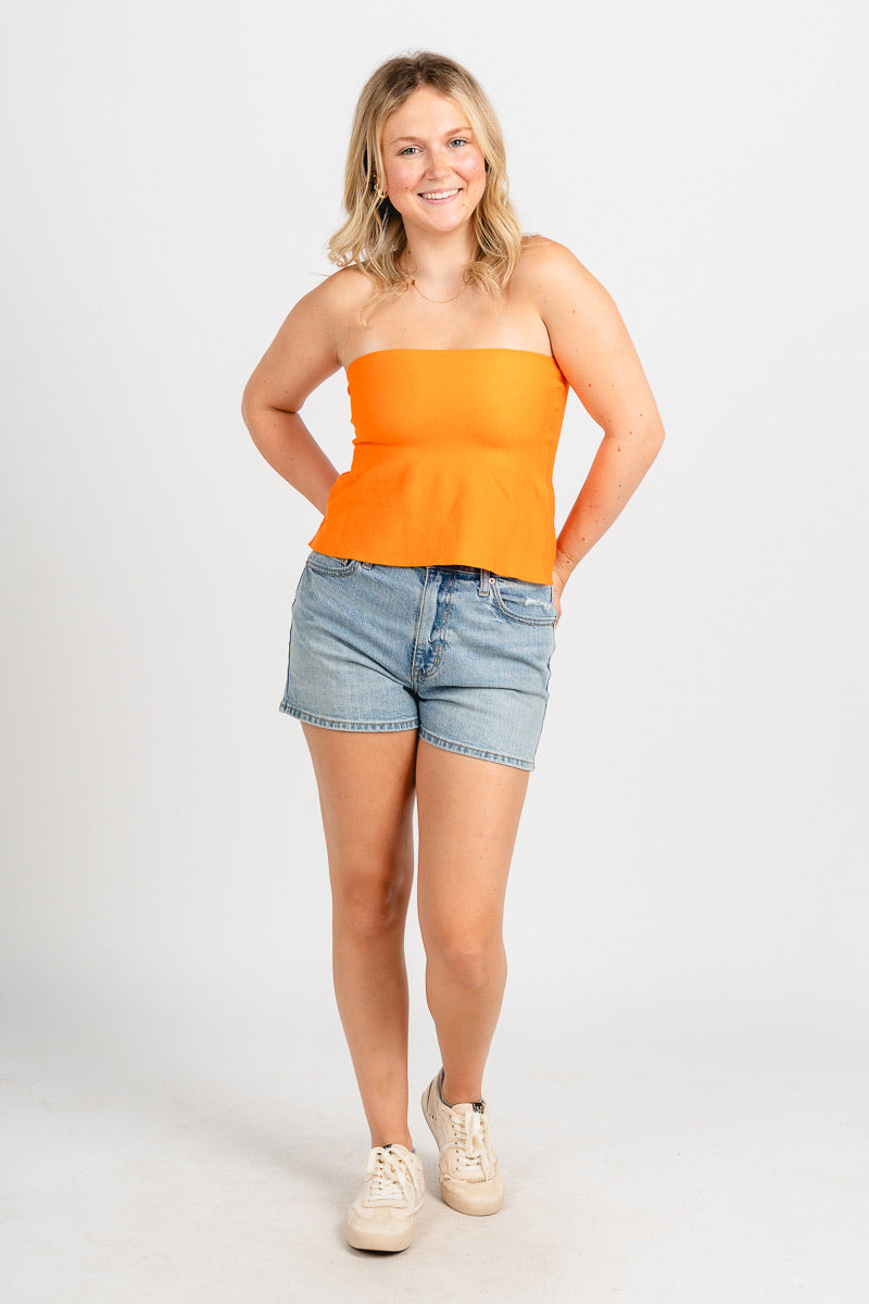 Ellie strapless peplum top orange