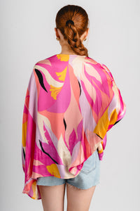 Abstract caftan blouse pink multi - Adorable top - Stylish Vacation T-Shirts at Lush Fashion Lounge Boutique in Oklahoma City