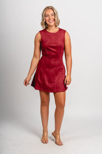 Sleeveless suede mini dress burgundy Stylish dress - Womens Fashion Dresses at Lush Fashion Lounge Boutique in Oklahoma City