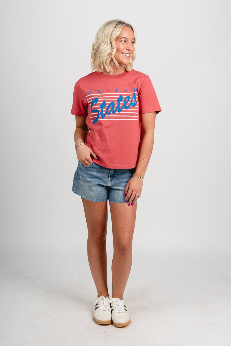 USA bars crop t-shirt red - Stylish T-shirt - Trendy American Summer Fashion at Lush Fashion Lounge Boutique in Oklahoma