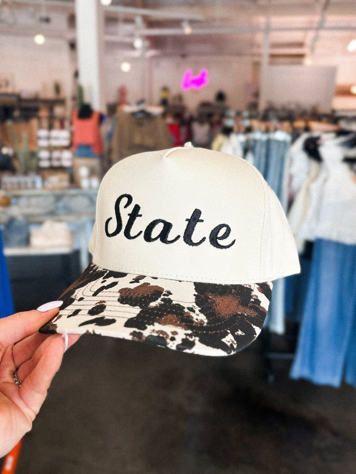 STATE cow print hat natural/black - Trendy Gifts at Lush Fashion Lounge Boutique in Oklahoma City