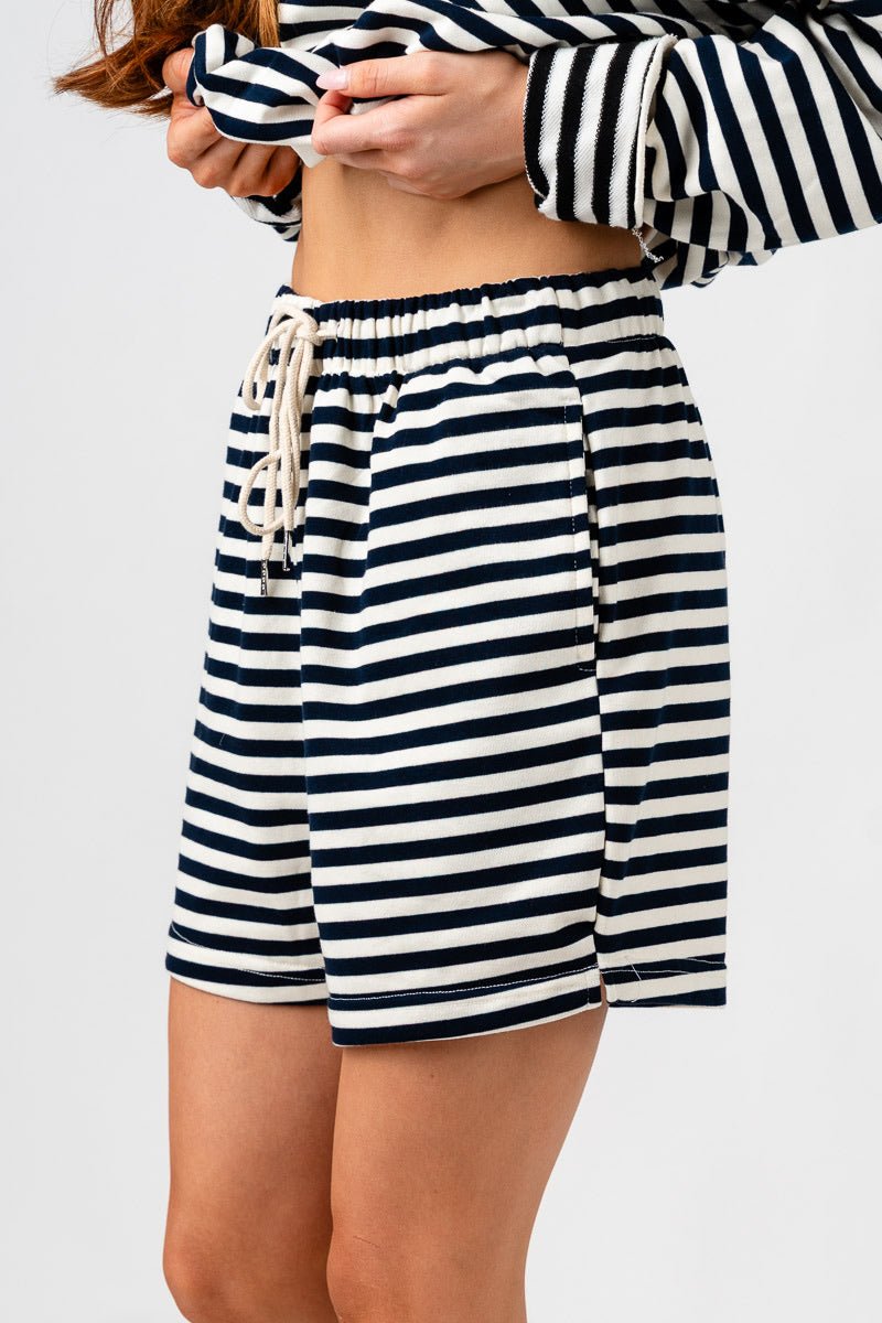 Striped drawstring shorts navy/ivory