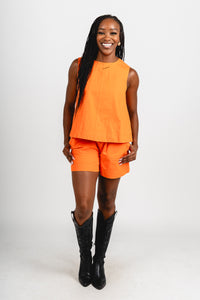 Denim patch pocket shorts orange - Trendy Shorts - Fashion Shorts at Lush Fashion Lounge Boutique in Oklahoma City