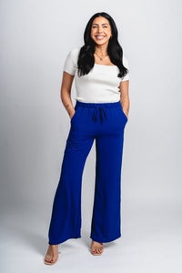 Wide leg drawstring pants royal blue - Oklahoma City inspired graphic t-shirts at Lush Fashion Lounge Boutique in Oklahoma City