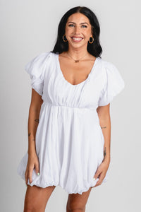 Puff sleeve baby doll dress white - Cute dress - Trendy Dresses at Lush Fashion Lounge Boutique in Oklahoma City