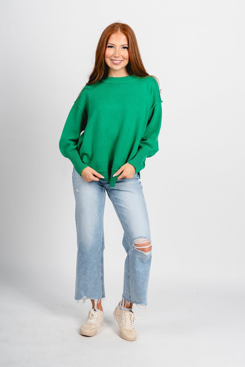 Ina crew neck sweater green - Trendy Sweaters | Cute Pullover Sweaters at Lush Fashion Lounge Boutique in Oklahoma City
