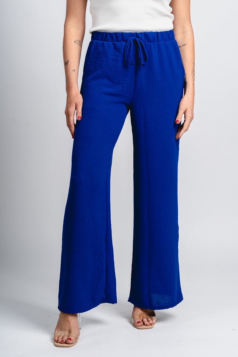 Wide leg drawstring pants royal blue - Trendy Oklahoma City Basketball T-Shirts Lush Fashion Lounge Boutique in Oklahoma City