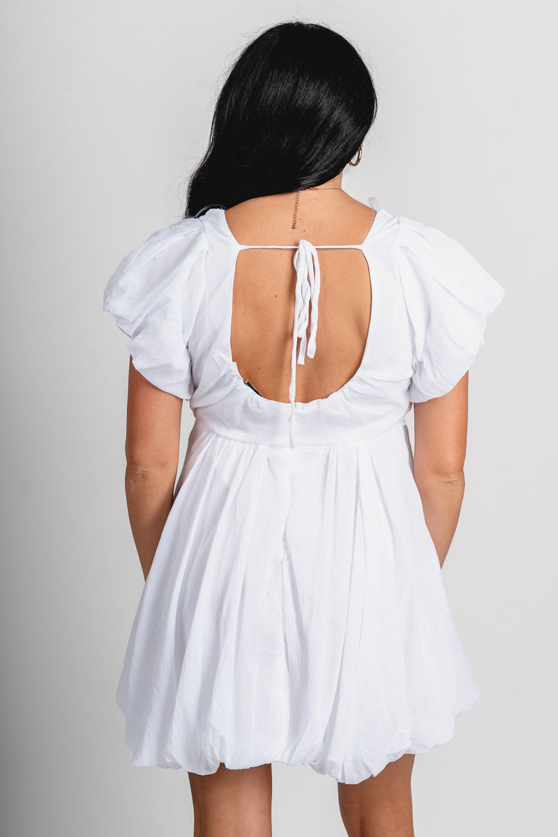 Puff sleeve baby doll dress white