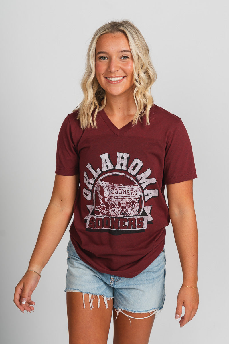 OU OU Sooners arch banner unisex v-neck t-shirt crimson T-shirt | Lush Fashion Lounge Trendy Oklahoma University Sooners Apparel & Cute Gameday T-Shirts