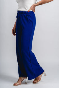Wide leg drawstring pants royal blue - Trendy OKC Apparel at Lush Fashion Lounge Boutique in Oklahoma City