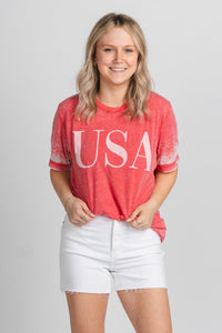 USA vogue acid wash t-shirt red - Trendy T-shirts - Cute American Summer Collection at Lush Fashion Lounge Boutique in Oklahoma City