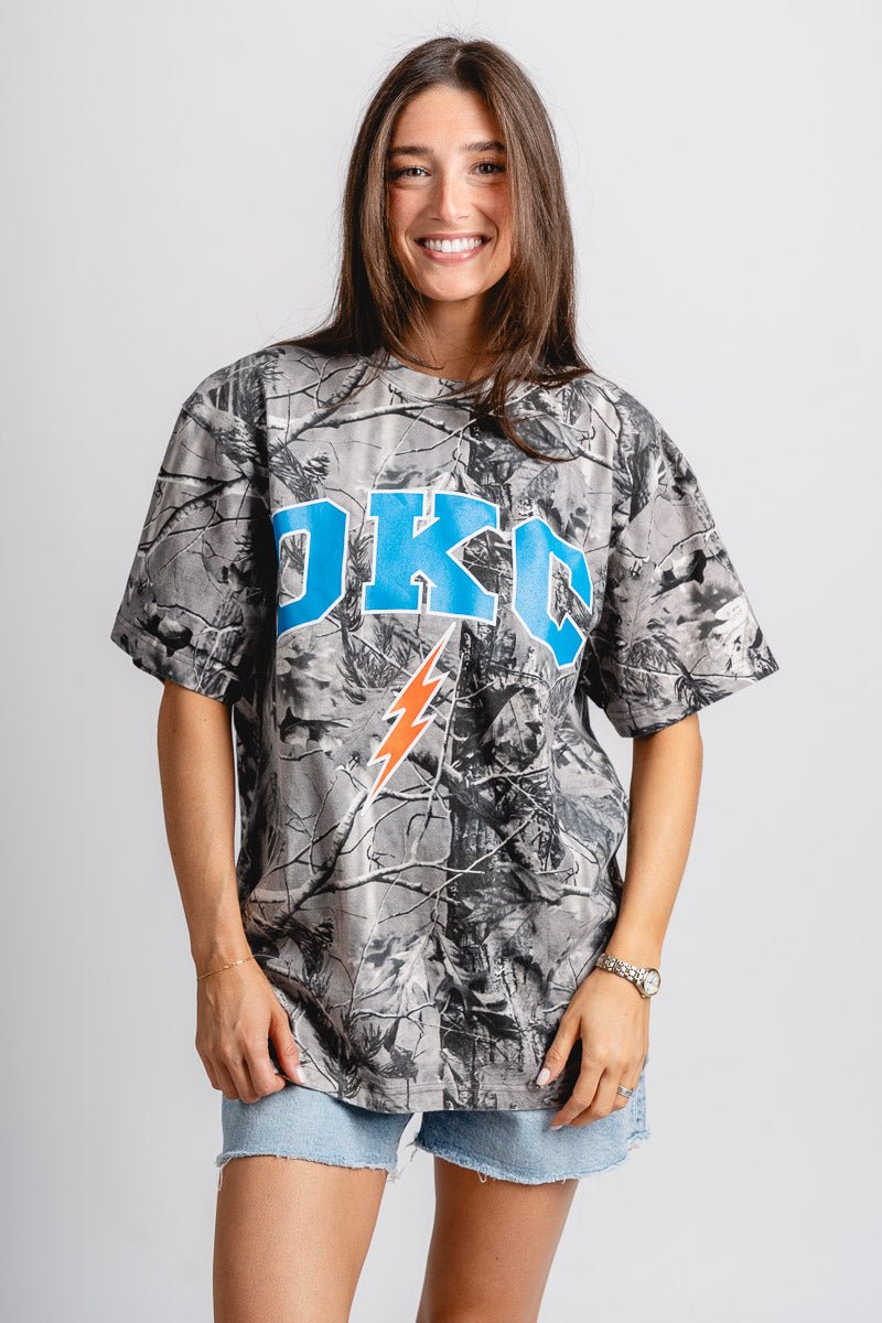 OKC bolt camo tee black - Trendy Oklahoma City Basketball T-Shirts Lush Fashion Lounge Boutique in Oklahoma City