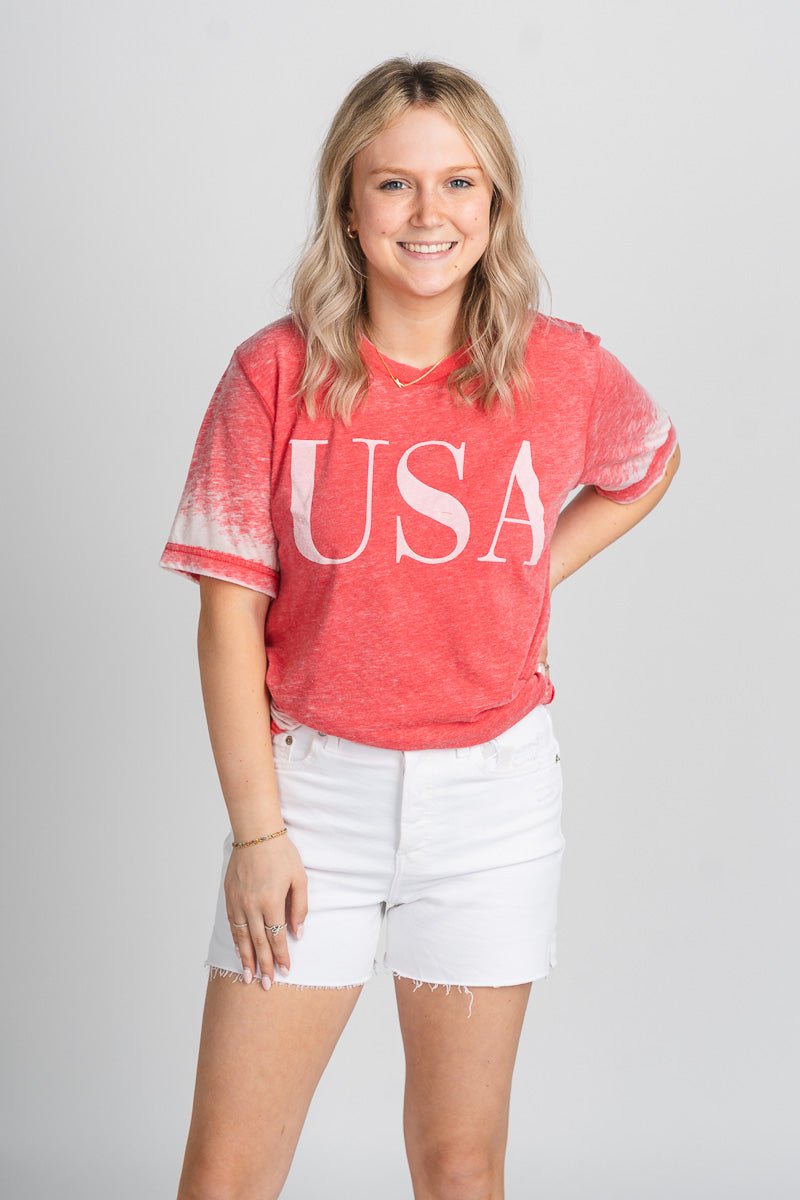 USA vogue acid wash t-shirt red - Cute T-shirts - Fun American Summer Outfits at Lush Fashion Lounge Boutique in Oklahoma City