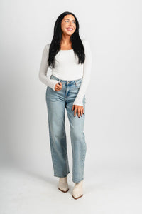 Hidden Ella mid rise classic straight jeans vintage blue | Lush Fashion Lounge: boutique women's jeans, fashion jeans for women, affordable fashion jeans, cute boutique jeans