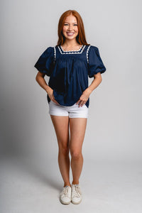 Puff sleeve babydoll top navy - Fun Top - Unique American Summer Ideas at Lush Fashion Lounge Boutique in Oklahoma