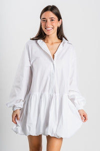 Bubble hem shirt dress white - Affordable dress - Boutique Dresses at Lush Fashion Lounge Boutique in Oklahoma City