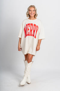 MERRY oversized tee off white - Exclusive Collection of Holiday Inspired T-Shirts and Hoodies at Lush Fashion Lounge Boutique in Oklahoma City