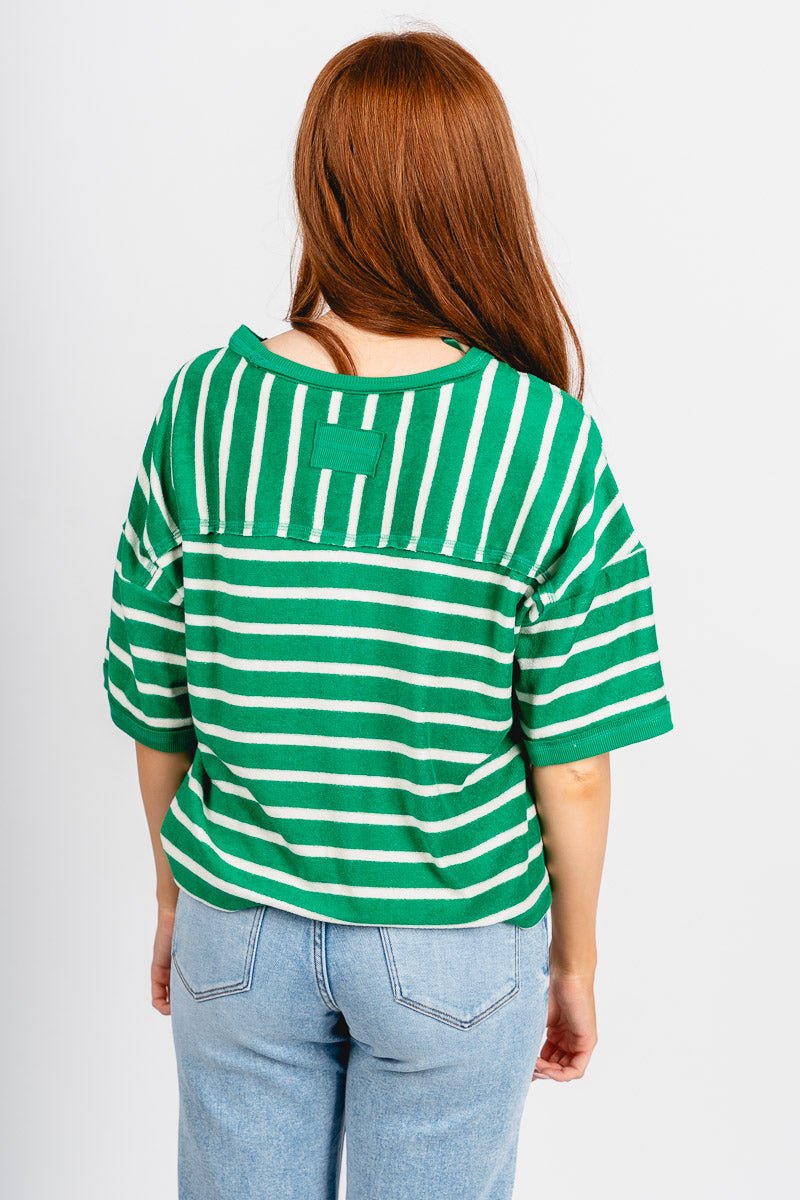 Oversized striped top green/oatmeal