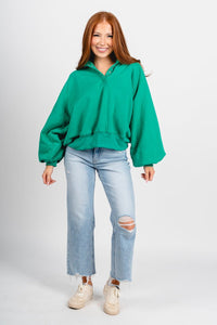 Collared oversized sweatshirt green - Stylish Sweatshirt - Trendy Lounge Sets at Lush Fashion Lounge Boutique in Oklahoma City