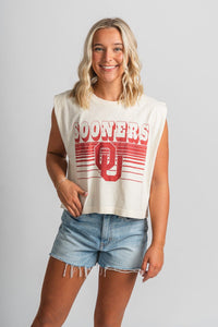 OU OU Sooners logo lines muscle tank top natural Tank Top | Lush Fashion Lounge Trendy Oklahoma University Sooners Apparel & Cute Gameday T-Shirts