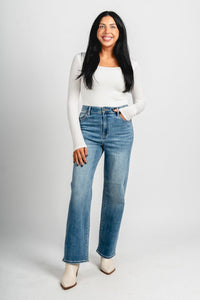 Hidden Tracy high rise straight jeans medium blue | Lush Fashion Lounge: boutique women's jeans, fashion jeans for women, affordable fashion jeans, cute boutique jeans