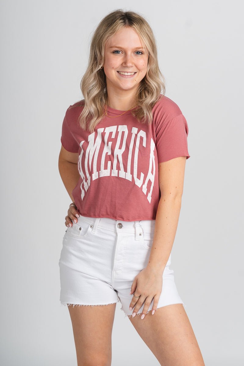 America XL crop t-shirt red - Cute T-shirts - Fun American Summer Outfits at Lush Fashion Lounge Boutique in Oklahoma City