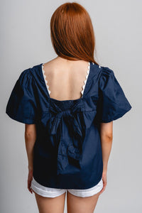 Puff sleeve babydoll top navy - Adorable Top - Stylish Patriotic Summer Graphic Tees at Lush Fashion Lounge Boutique in OKC