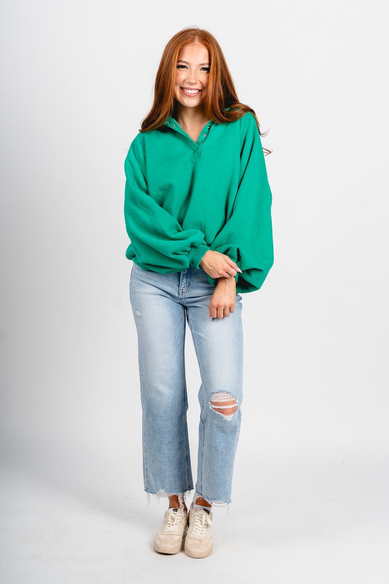 Collared oversized sweatshirt green - Fun Sweatshirt - Unique Lounge Looks at Lush Fashion Lounge Boutique in Oklahoma