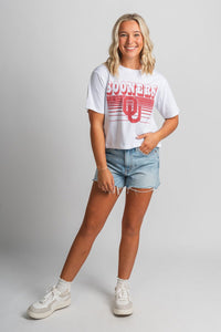 OU OU Sooners logo lines crop t-shirt white t-shirt | Lush Fashion Lounge Trendy Oklahoma University Sooners Apparel & Cute Gameday T-Shirts