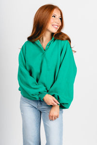 Collared oversized sweatshirt green - Cute Sweatshirt - Fun Cozy Basics at Lush Fashion Lounge Boutique in Oklahoma City