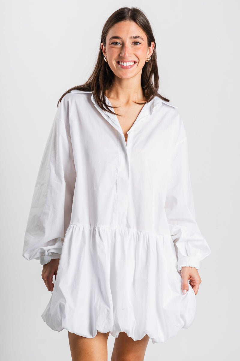 Bubble hem shirt dress white - Cute dress - Trendy Dresses at Lush Fashion Lounge Boutique in Oklahoma City