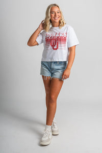 OU OU Sooners logo lines crop t-shirt white t-shirt | Lush Fashion Lounge Trendy Oklahoma University Sooners Apparel & Cute Gameday T-Shirts