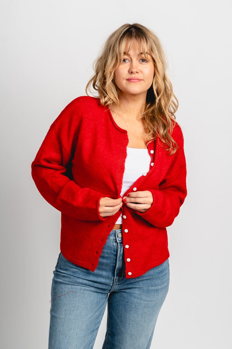 Button down sweater cardigan red - Cute Cardigan - Trendy Cardigans & Stylish Kimonos at Lush Fashion Lounge Boutique in Oklahoma City
