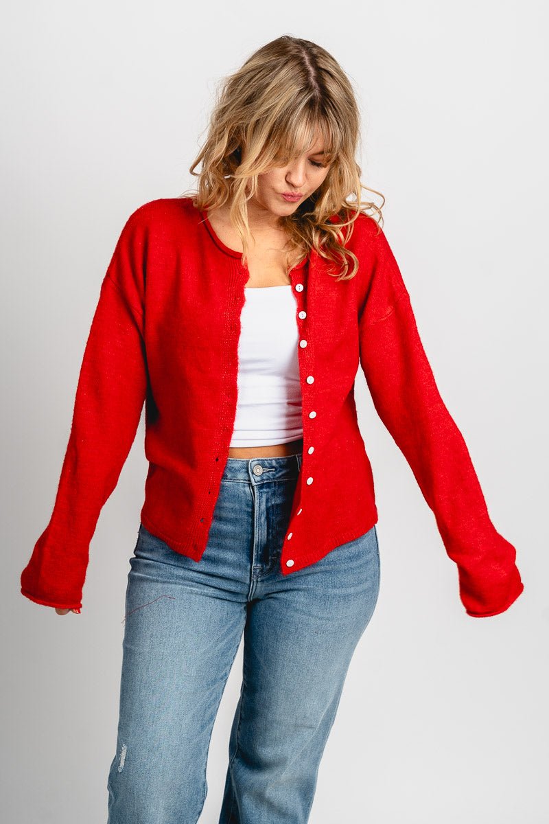 Button down sweater cardigan red