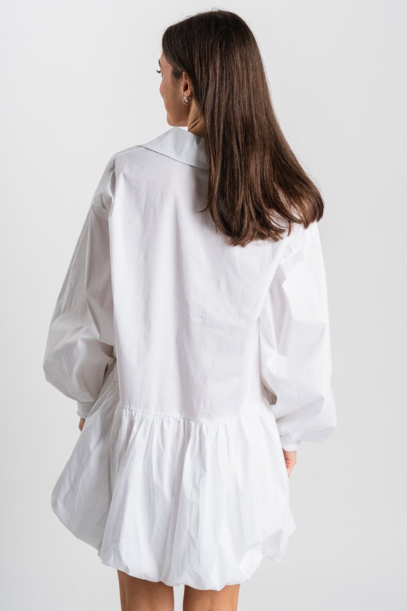 Bubble hem shirt dress white