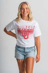 OU OU Sooners logo lines crop t-shirt white t-shirt | Lush Fashion Lounge Trendy Oklahoma University Sooners Apparel & Cute Gameday T-Shirts