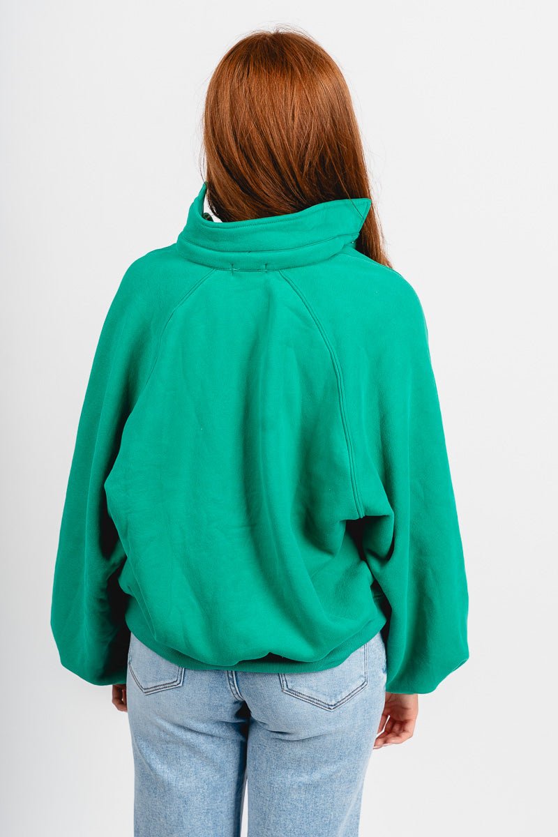 Collared oversized sweatshirt green - Adorable Sweatshirt - Stylish Comfortable Outfits at Lush Fashion Lounge Boutique in OKC