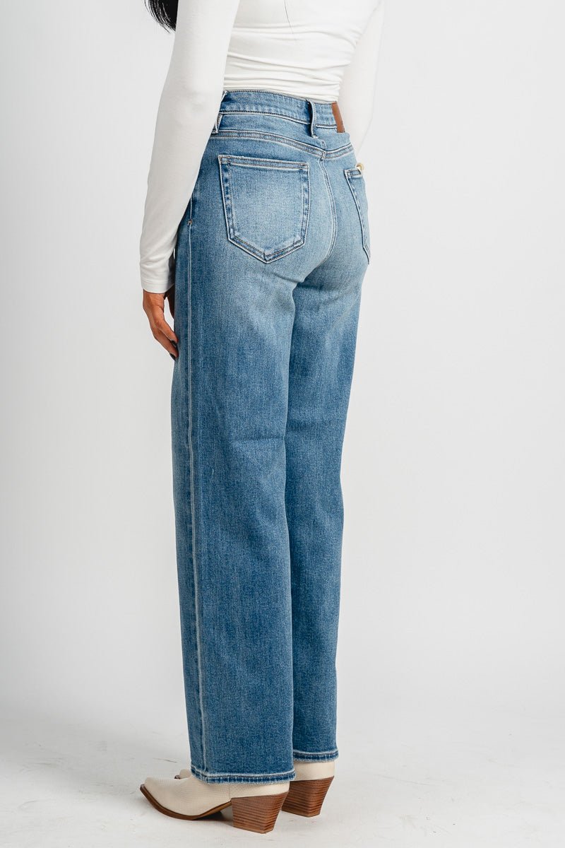 Hidden Tracy high rise straight jeans medium blue | Lush Fashion Lounge: boutique women's jeans, fashion jeans for women, affordable fashion jeans, cute boutique jeans