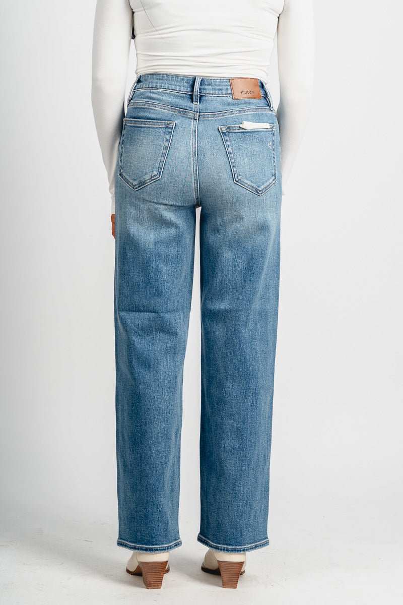 Hidden Tracy high rise straight jeans medium blue | Lush Fashion Lounge: boutique women's jeans, fashion jeans for women, affordable fashion jeans, cute boutique jeans