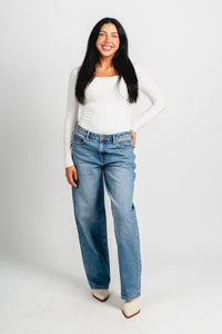 Hidden Alyx baggy jeans medium blue | Lush Fashion Lounge: boutique women's jeans, fashion jeans for women, affordable fashion jeans, cute boutique jeans