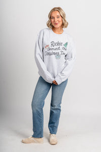 Rockin' around the Christmas tree sweatshirt ash - Exclusive Collection of Holiday Inspired T-Shirts and Hoodies at Lush Fashion Lounge Boutique in Oklahoma City